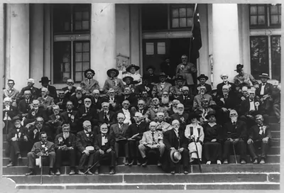 Colonel Mosby's men on courthouse steps, Warrenton, Virginia