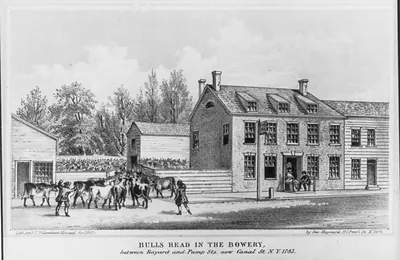 Bulls Head in the Bowery, between Bayard and Pump Sts. now Canal St., N.Y. 1783