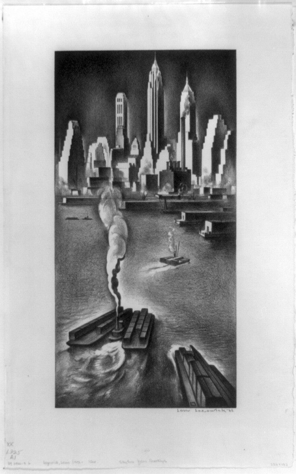 Skyline from Brooklyn / Louis Lozowick., 1936 — antique lithograph