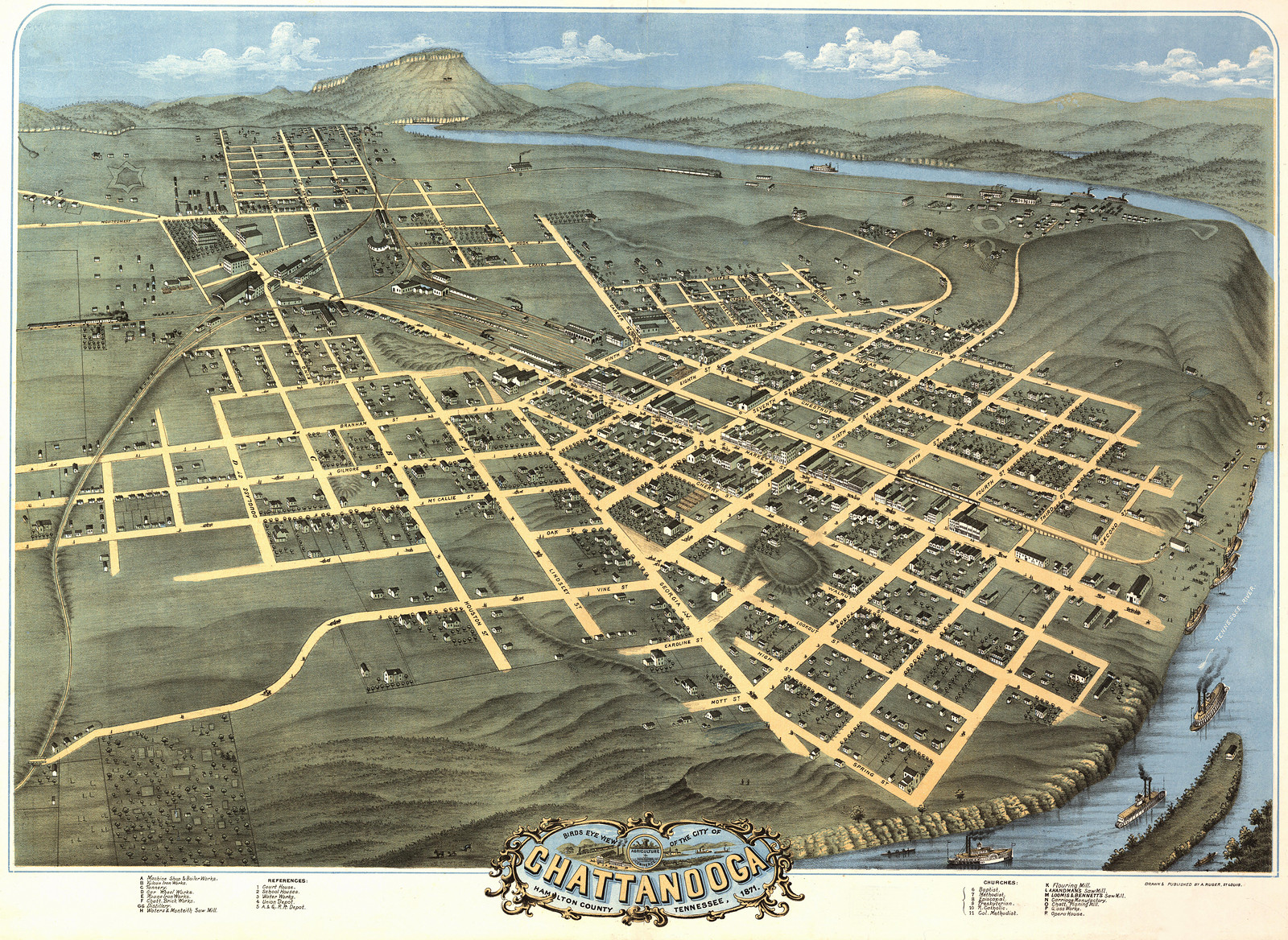 TN Chattanooga 1871 MAP, 1871 — antique map