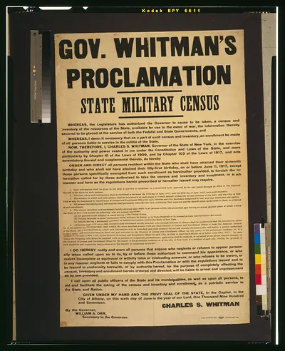 Gov. Whitman's proclamation--State military census / Eagle Job Printing Dept., Brooklyn, New York.