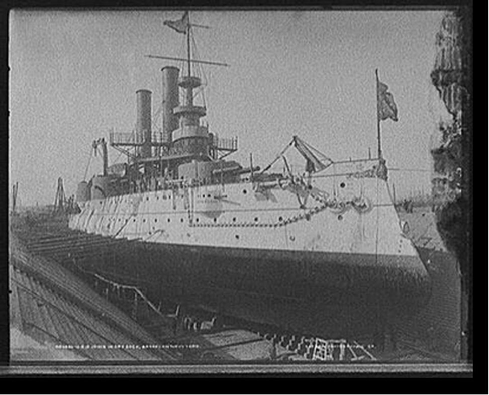 U.S.S. Iowa in dry dock, Brooklyn Navy Yard, [between 1897 and 1901] — historic photograph