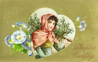 Valentine Greeting postcard with girl in heart frame