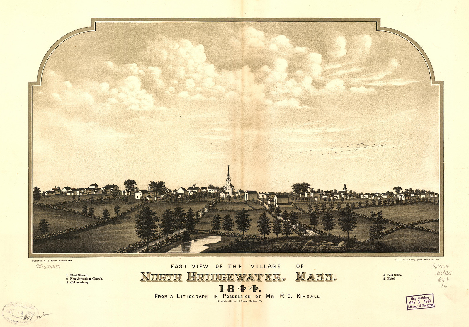 North Bridgewater, Massachusetts, 1844, 1844 — antique map
