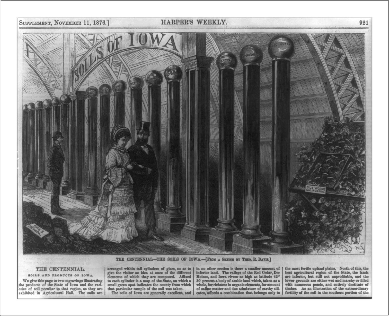The Centennial: The Soils of Iowa, 1876 — antique engraving