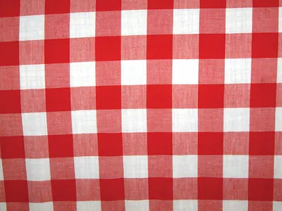 Red and white gingham checked fabric pattern