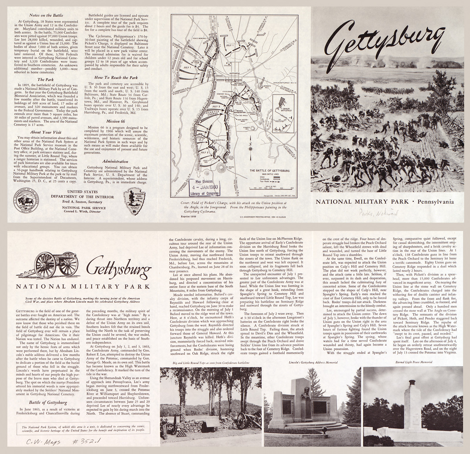 Gettysburg National Military Park informational brochure, folded panels — historic image