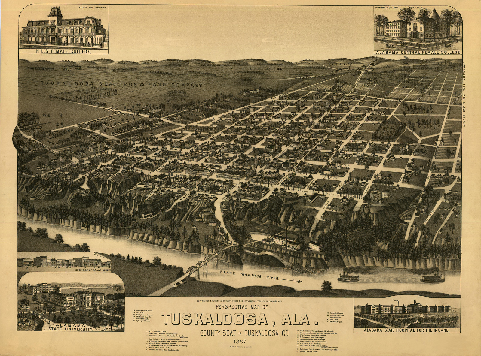 Tuscaloosa, Alabama, 1887, 1887 — antique map