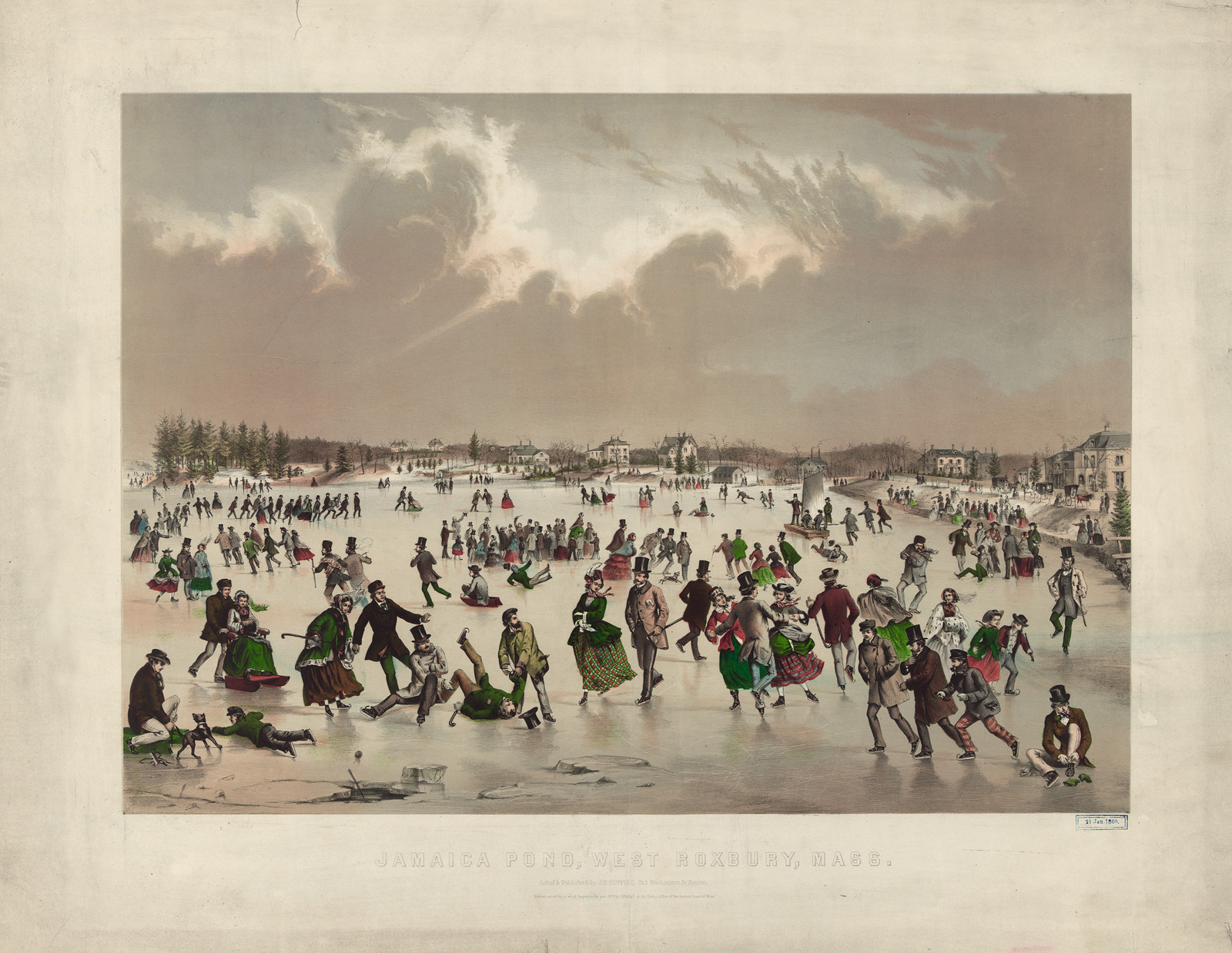 Jamaica Pond, West Roxbury, Mass. / lithog. & published by J.H. Bufford, Boston., Boston : J.H. Bufford, c1859. — antique lithograph