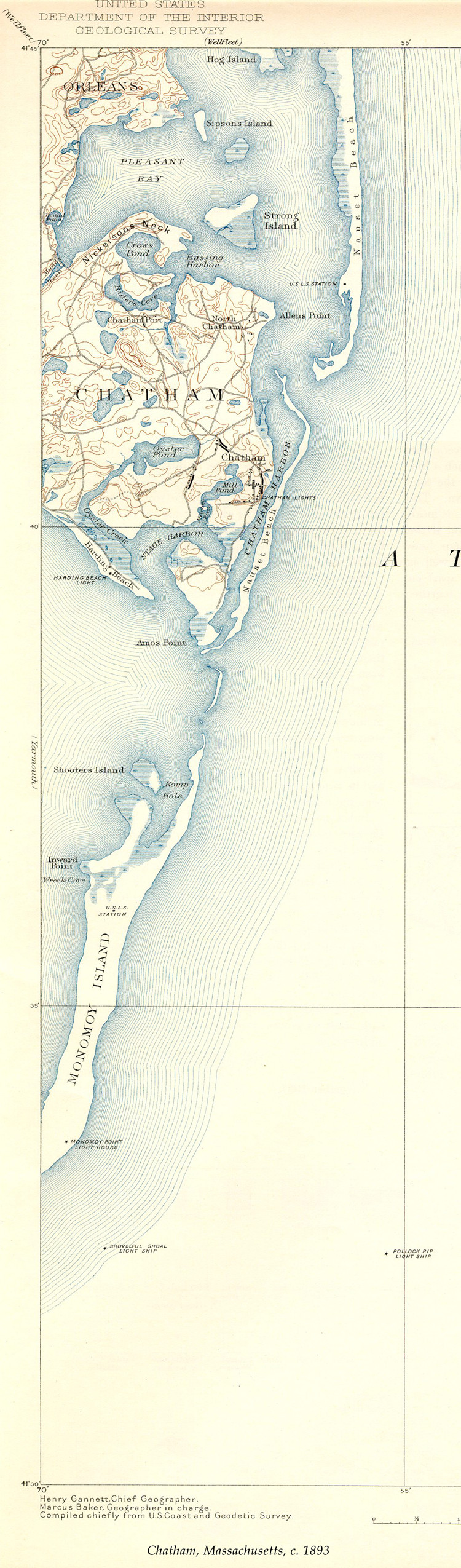 MA-Chatham USGS, 1893 — antique map