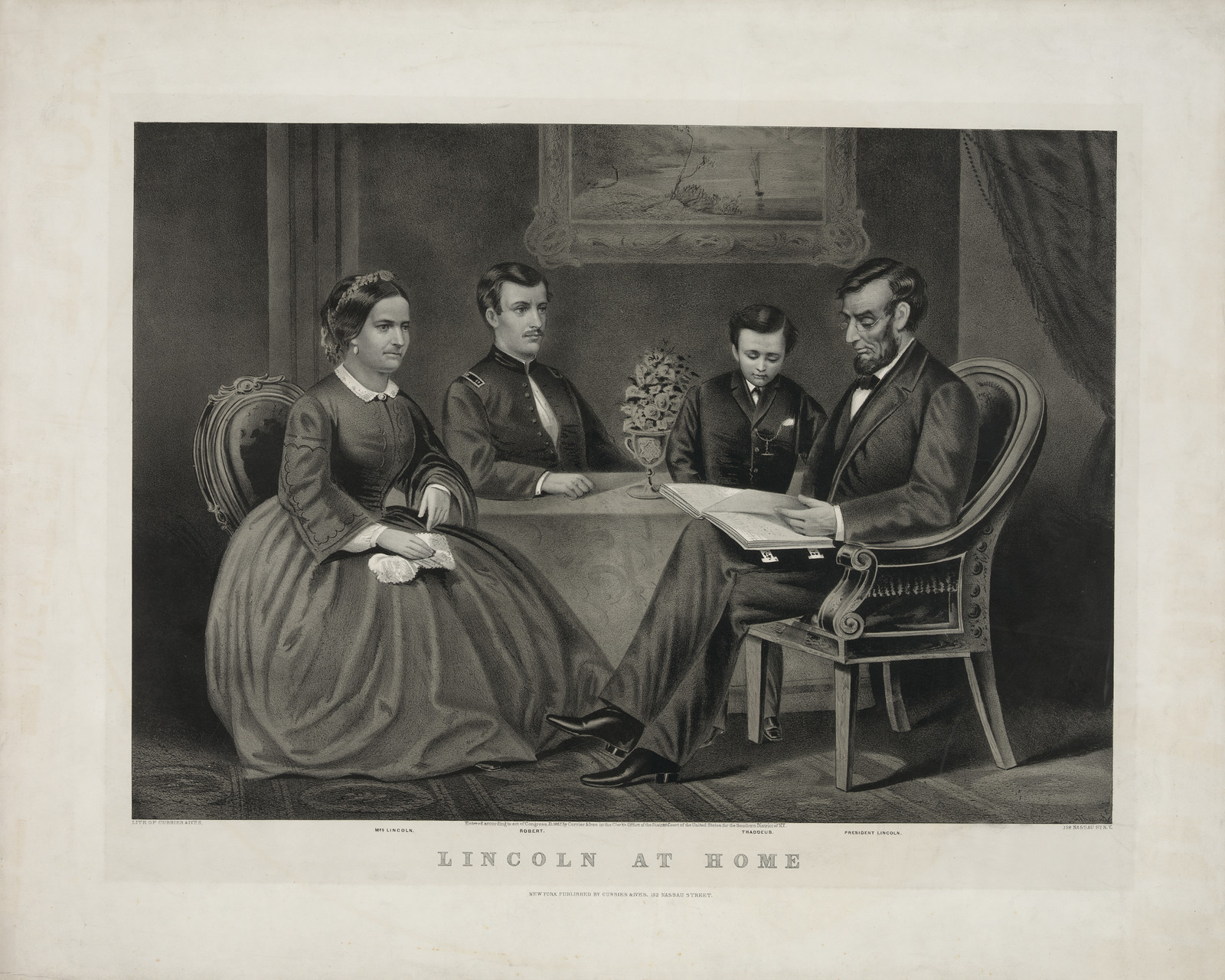 Lincoln At Home, c. 1867 — antique lithograph