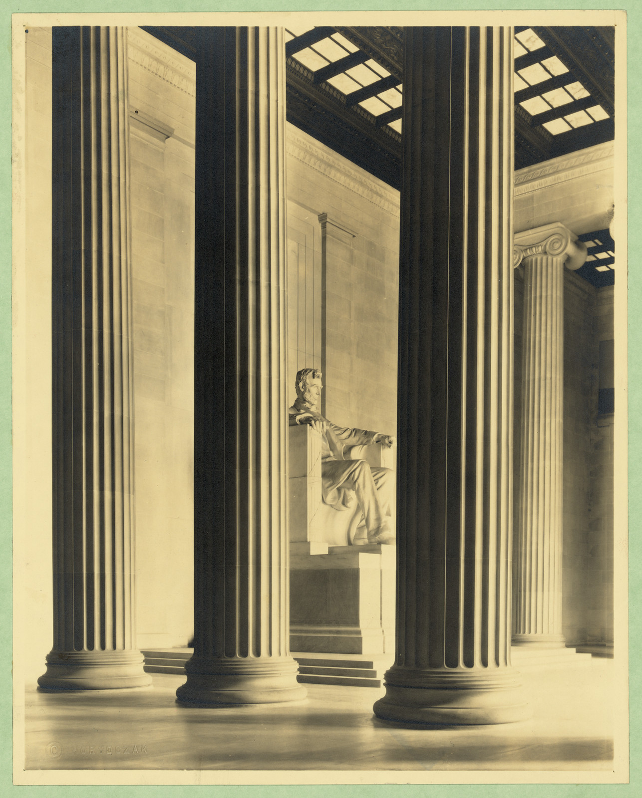 Lincoln statue at the Lincoln Memorial, seen from the left — historic image