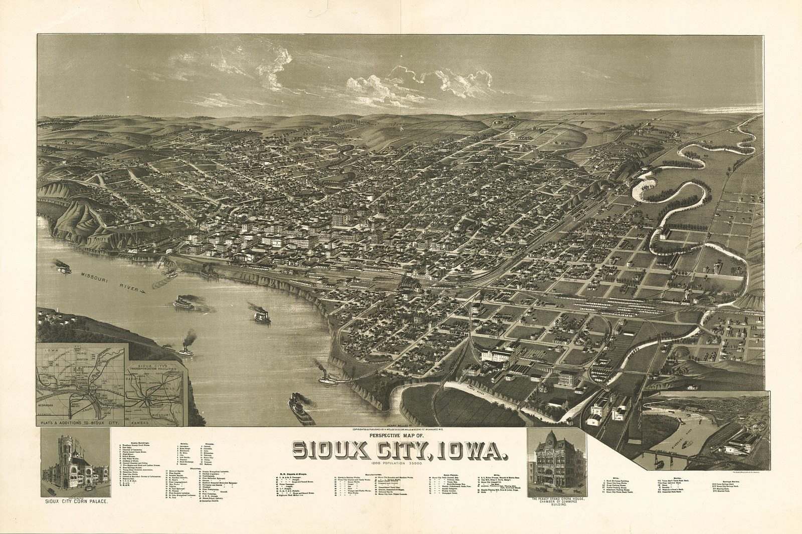 IA Sioux City 1888 MAP, 1888 — antique map