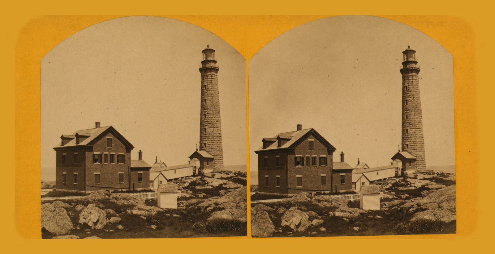 Thacher's Island lights--south tower / phot. by Hervey Friend, 77 Front St., Gloucester. "Cape Ann Views", 1869 — historic image