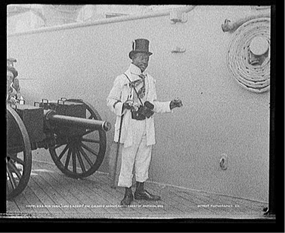 U.S.S. New York, Lord Cassidy, the colored mascot, anniversary of Santiago, 1899 [July 3] — historic photograph