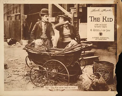 The Kid, Charles Chaplin lobby card with pram scene