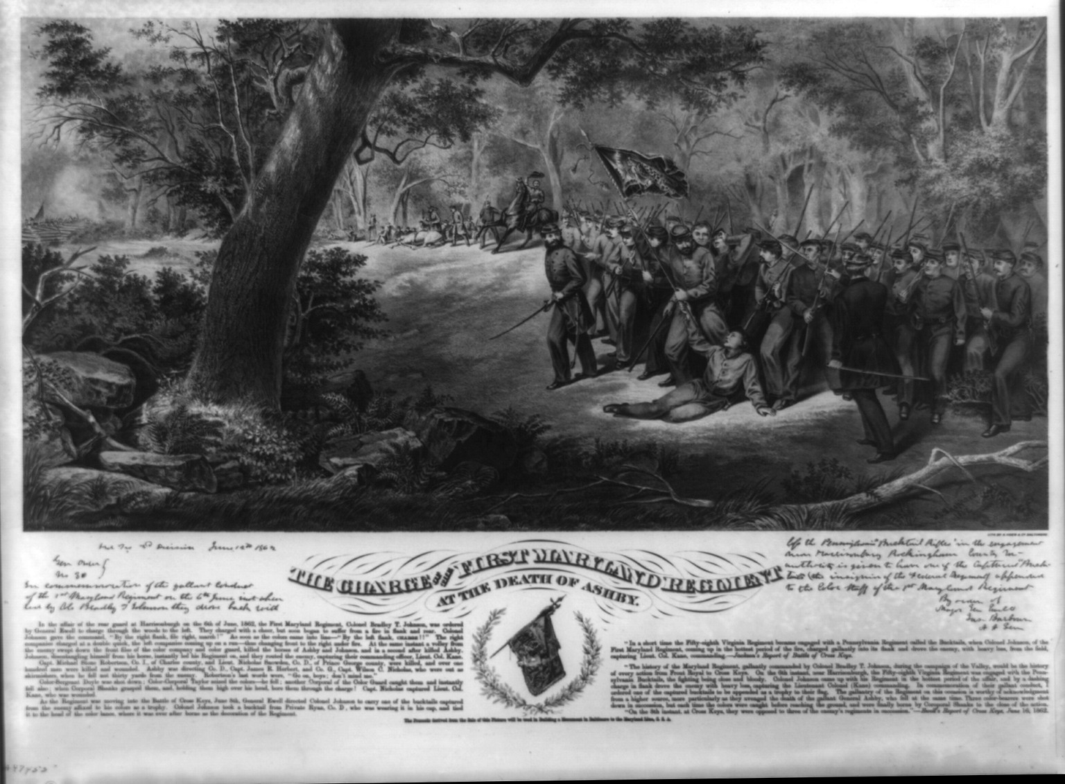 The charge of the first maryland regiment at the death of Ashby, [no date recorded on shelflist card] — historic print