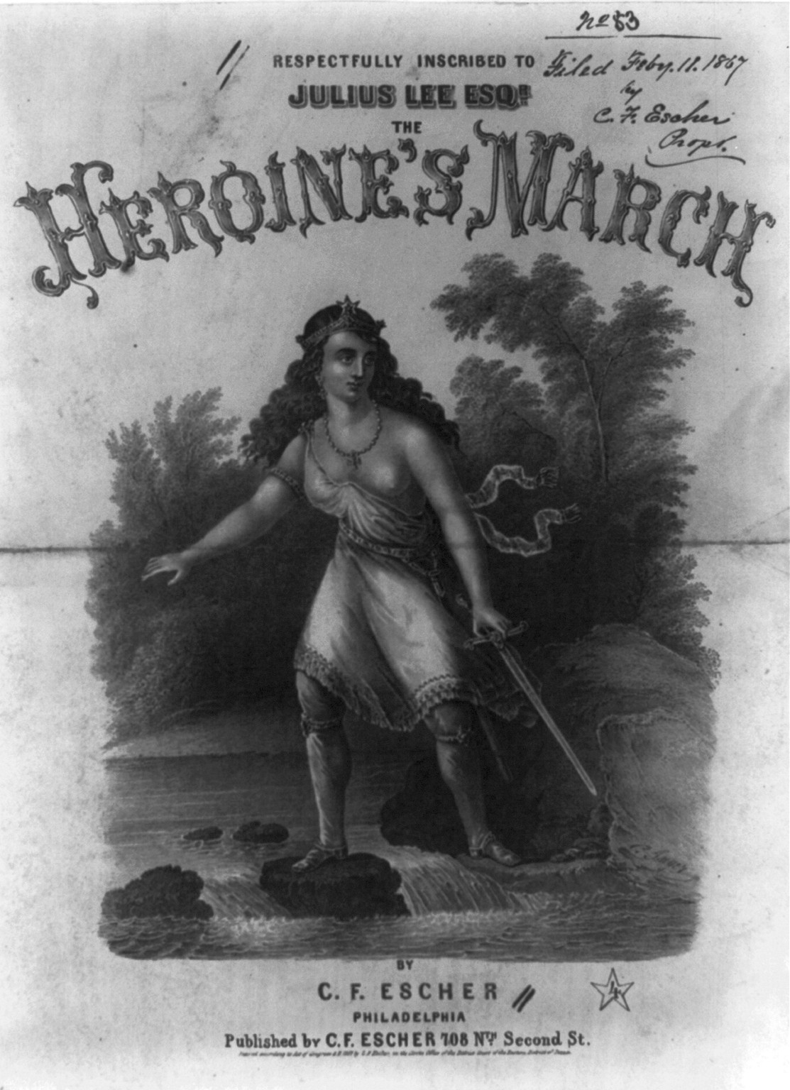 The Heroine's March by C.F. Escher, c1867. — antique lithograph