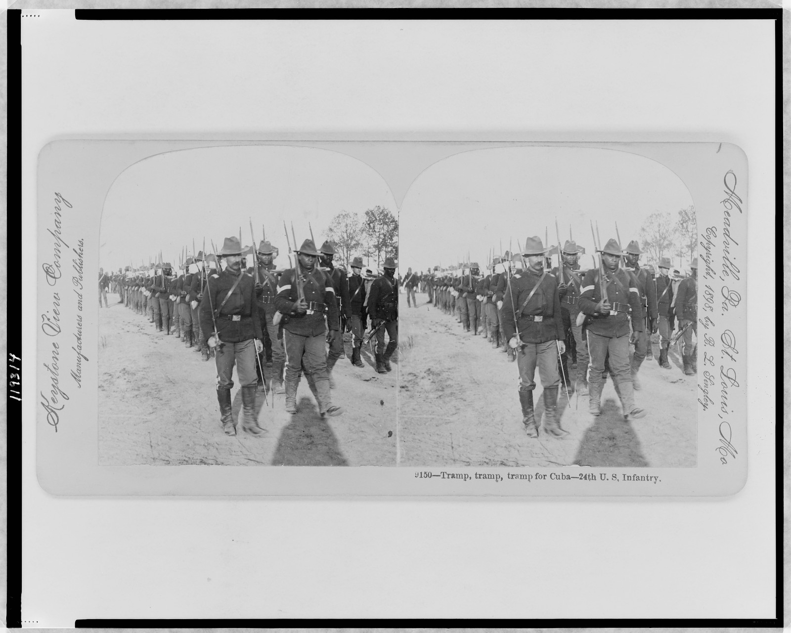 Tramp, tramp, tramp for Cuba - 24th U.S. Infantry, Meadville, Pa. : Keystone View Co., c1898. — historic photograph