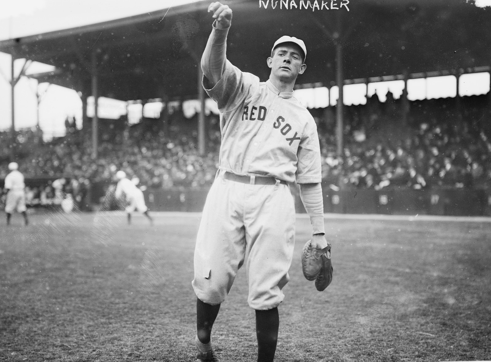 Red Sox player gesturing on field, 'Nunamaker' printed above — historic print