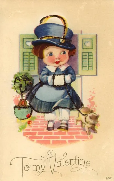 To my Valentine: child in blue hat with puppy