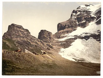 Jungfrau railroad station Eiger and Rothstock Bernese Oberland Switzerland