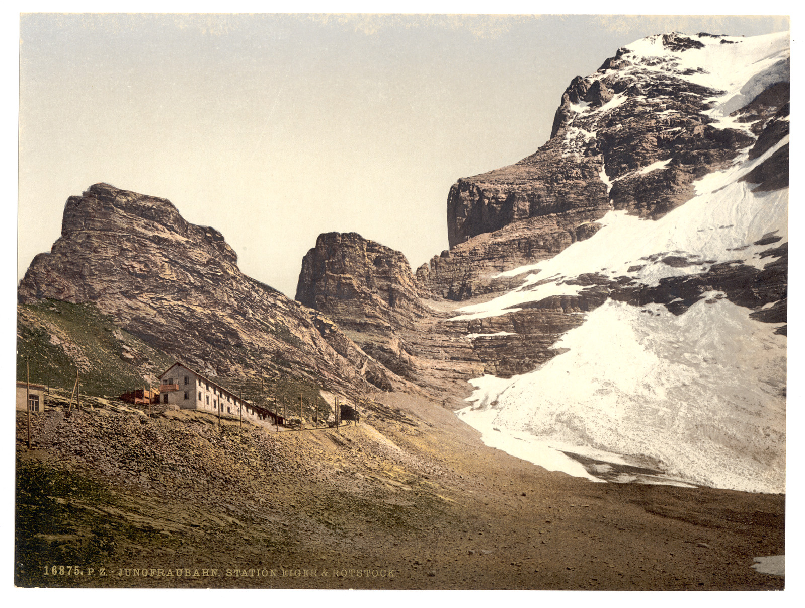 Jungfrau railroad station Eiger and Rothstock Bernese Oberland Switzerland, [between ca. 1890 and ca. 1900]. — historic print