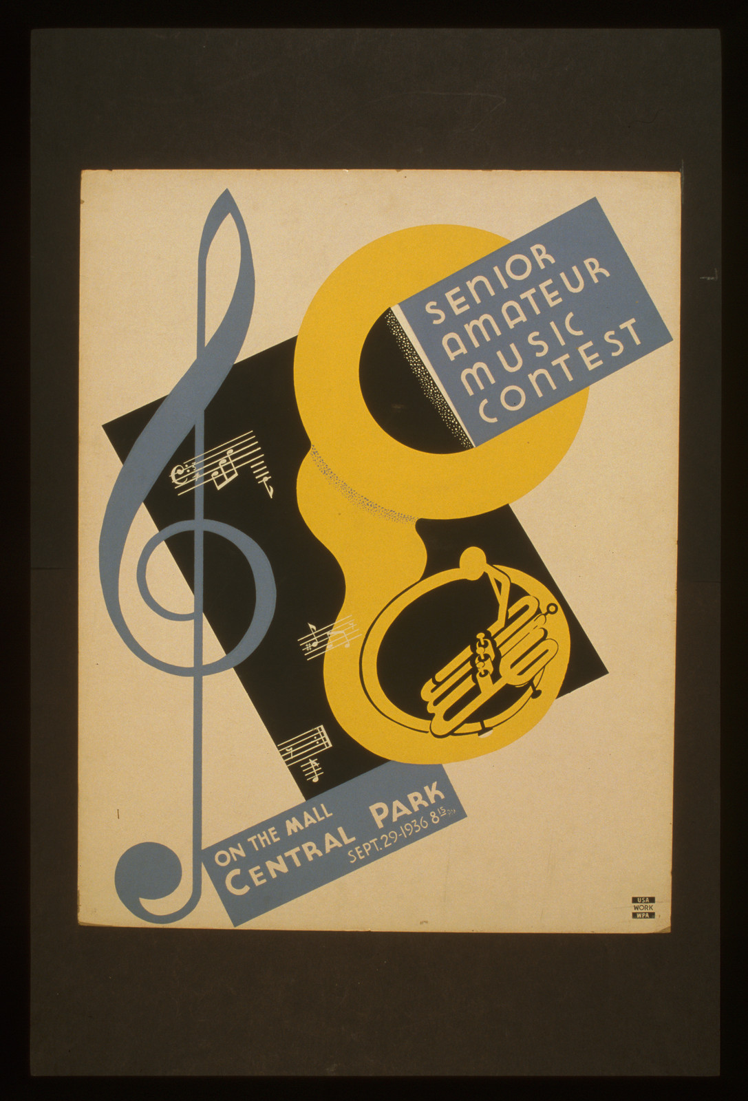 Senior amateur music contest On the mall Central Park (S) Sept. 29 - 1936 8:15 p.m., 1936 — vintage poster