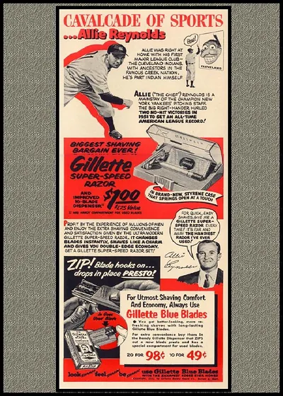 Cavalcade of Sports Allie Reynolds Gillette razor advertisement