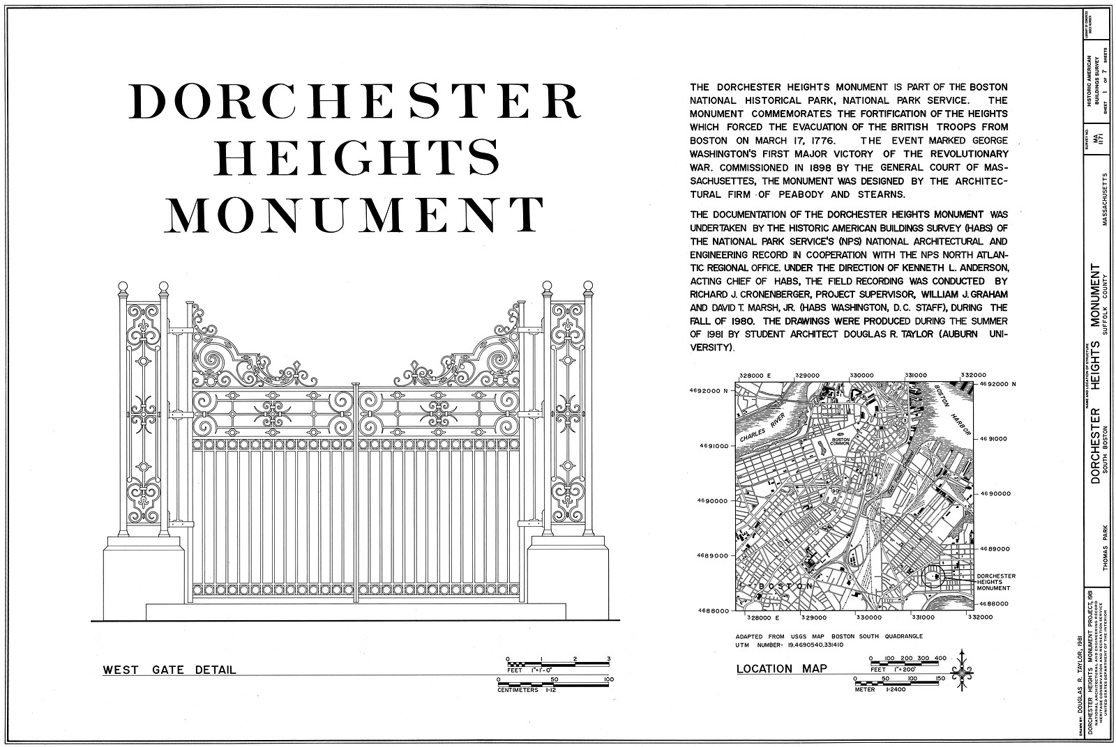 Dorchester Heights Monument West Gate Detail — historic image