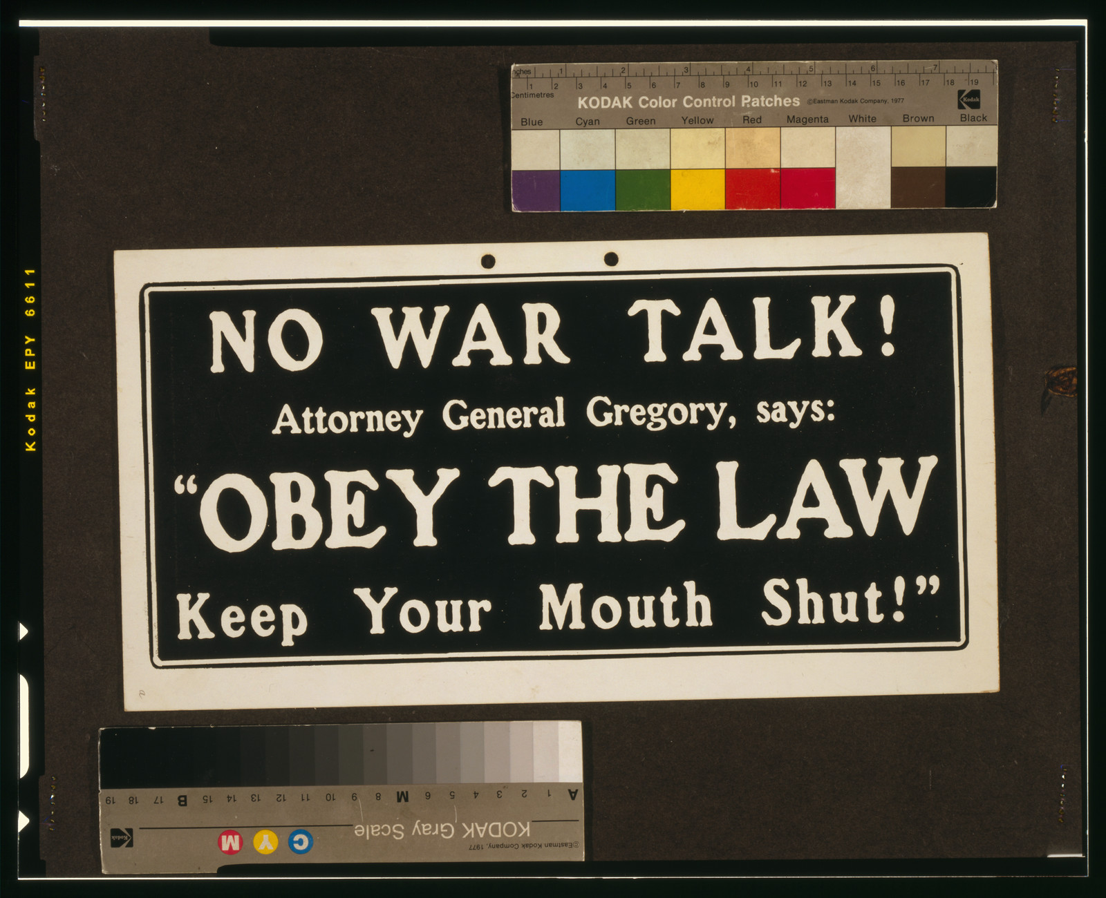 No War Talk! Attorney General Gregory says: Obey the Law — historic image