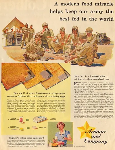 Armour and Company wartime ad: powdered eggs for army