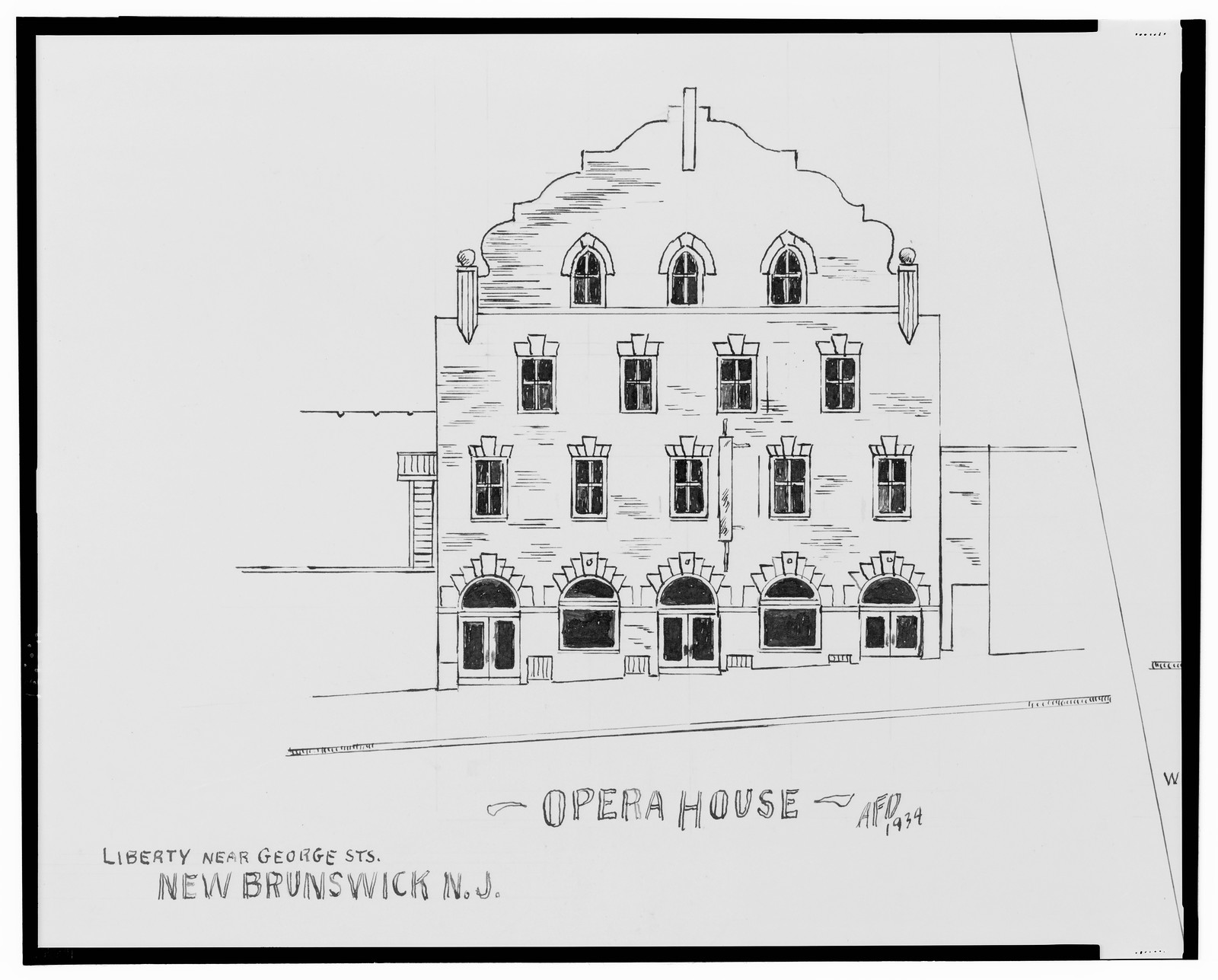 [Opera House, Liberty St. near George St., New Brunswick, New Jersey, and Empire Theatre, Westminster St. opposite Aborn St., Providence, Rhode Island] / AFD 1934., And Engineering (ADE) Drawings — vintage poster