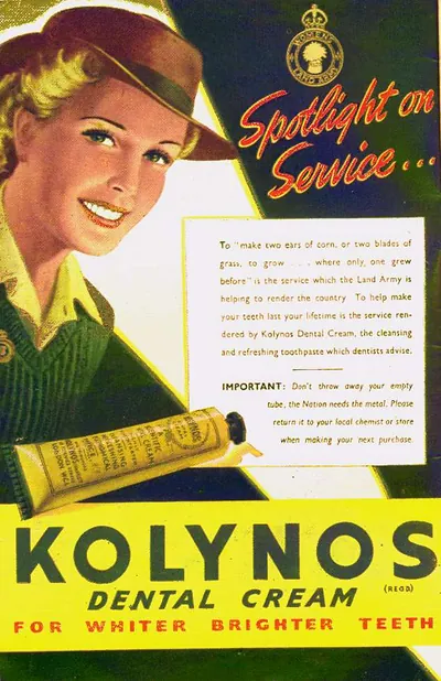 Kolynos Dental Cream advertisement, Spotlight on Service, Land Army woman