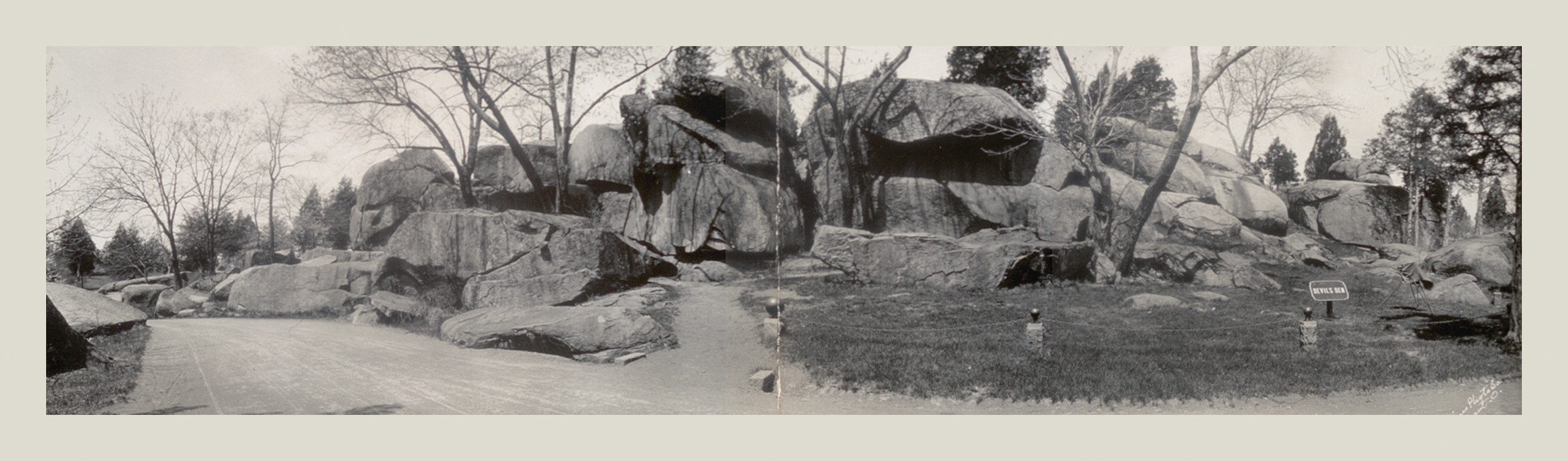 Devil's Den boulders at Gettysburg, panoramic photograph, 1909 — historic photograph