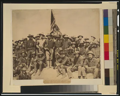 [Colonel Roosevelt and his Rough Riders at the top of the hill which they captured, Battle of San Juan] / by William Dinwiddie.