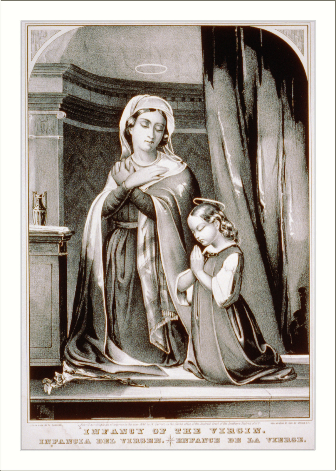 Infancy of the virgin: infancia del virgen / enfance de la vierge, New York : Published by N. Currier, c1849. — antique lithograph