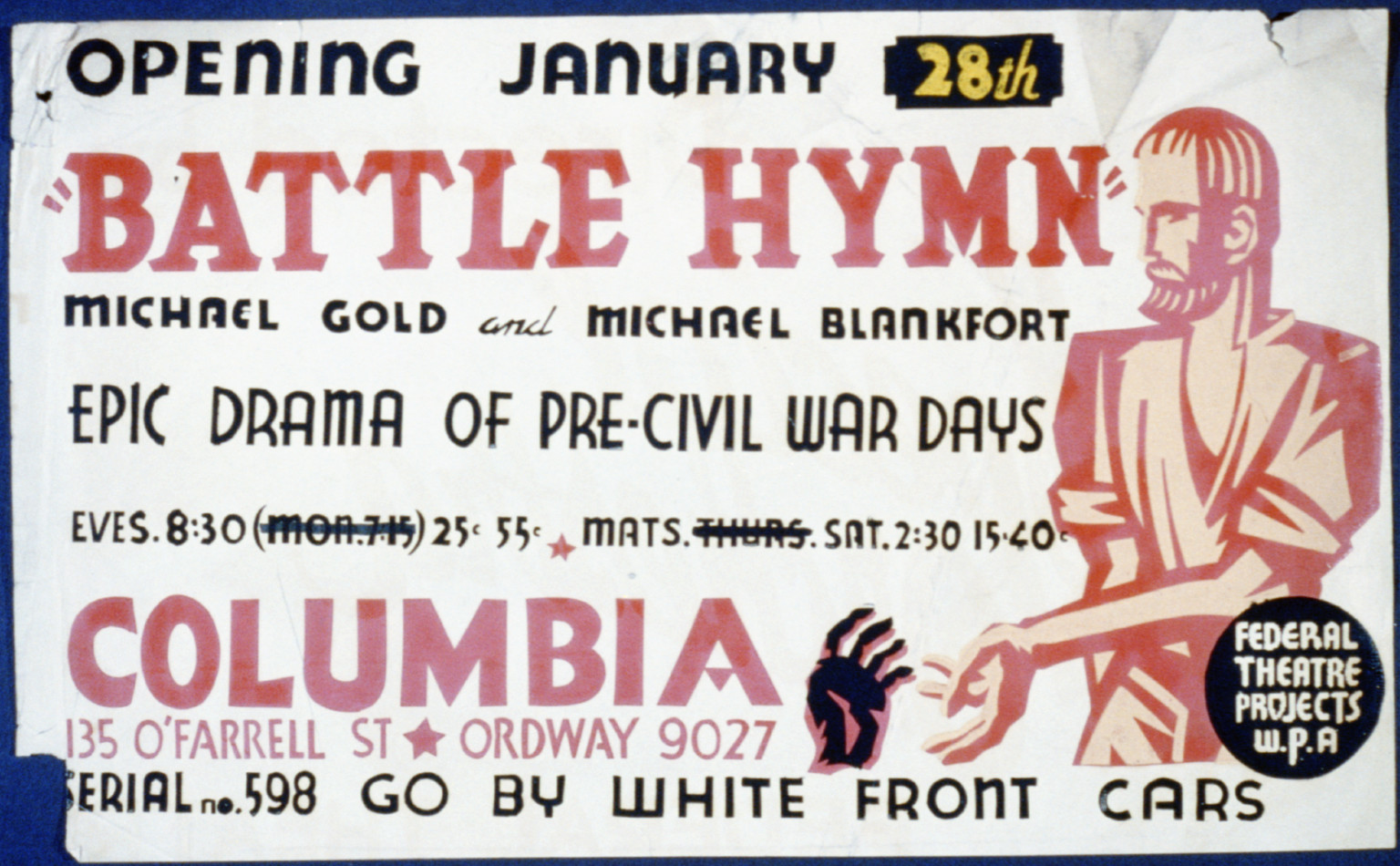 Battle hymn [by] Michael Gold and Michael Blankfort epic drama of pre-civil war days., 1936 — vintage poster