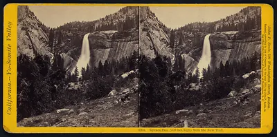 Nevada Fall (700 feet high) from foot bridge after snow storm in July
