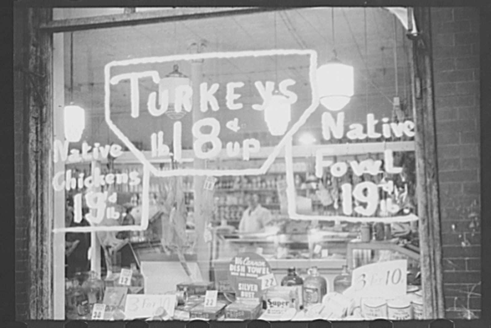 Photo of turkeys for sale in a store — historic image