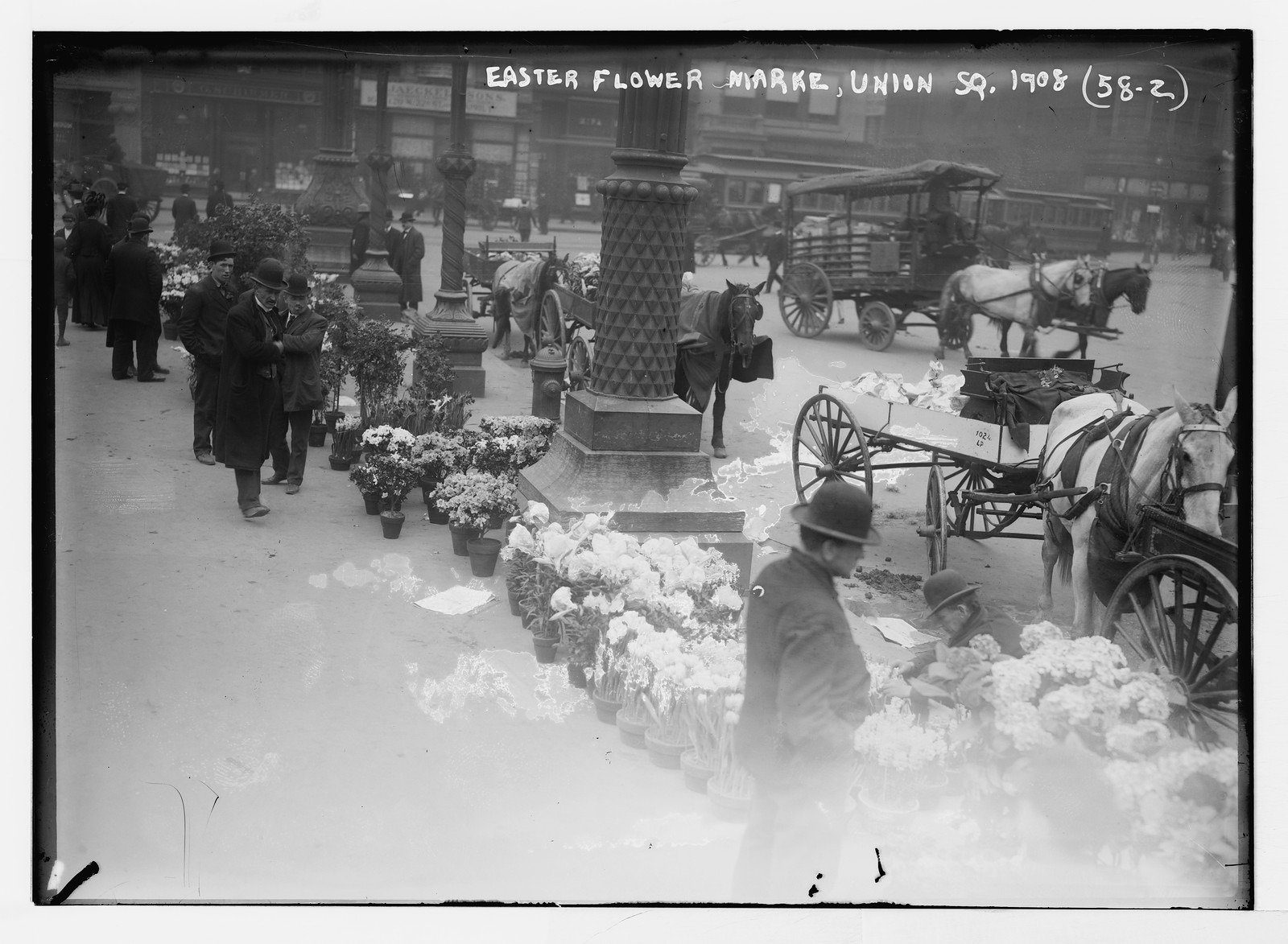 Easter flowers for sale in Union Square, New York, 1908 — historic photograph