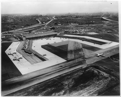 Aerial view of Newark, N.J. airport ready for dedication