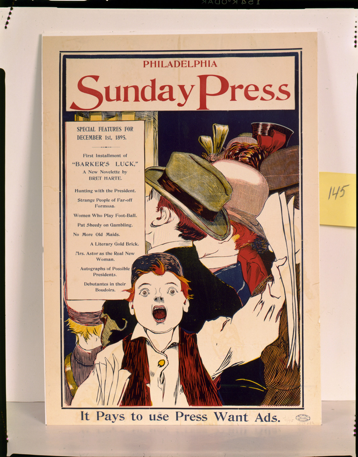 Philadelphia Sunday Press--Special features for December 1st, 1895 / Brill., Philadelphia : H.I. Ireland, 1895. — vintage poster