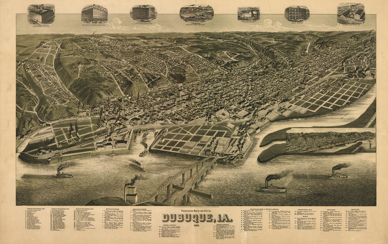 Dubuque, Iowa, 1889, 1889 — antique map