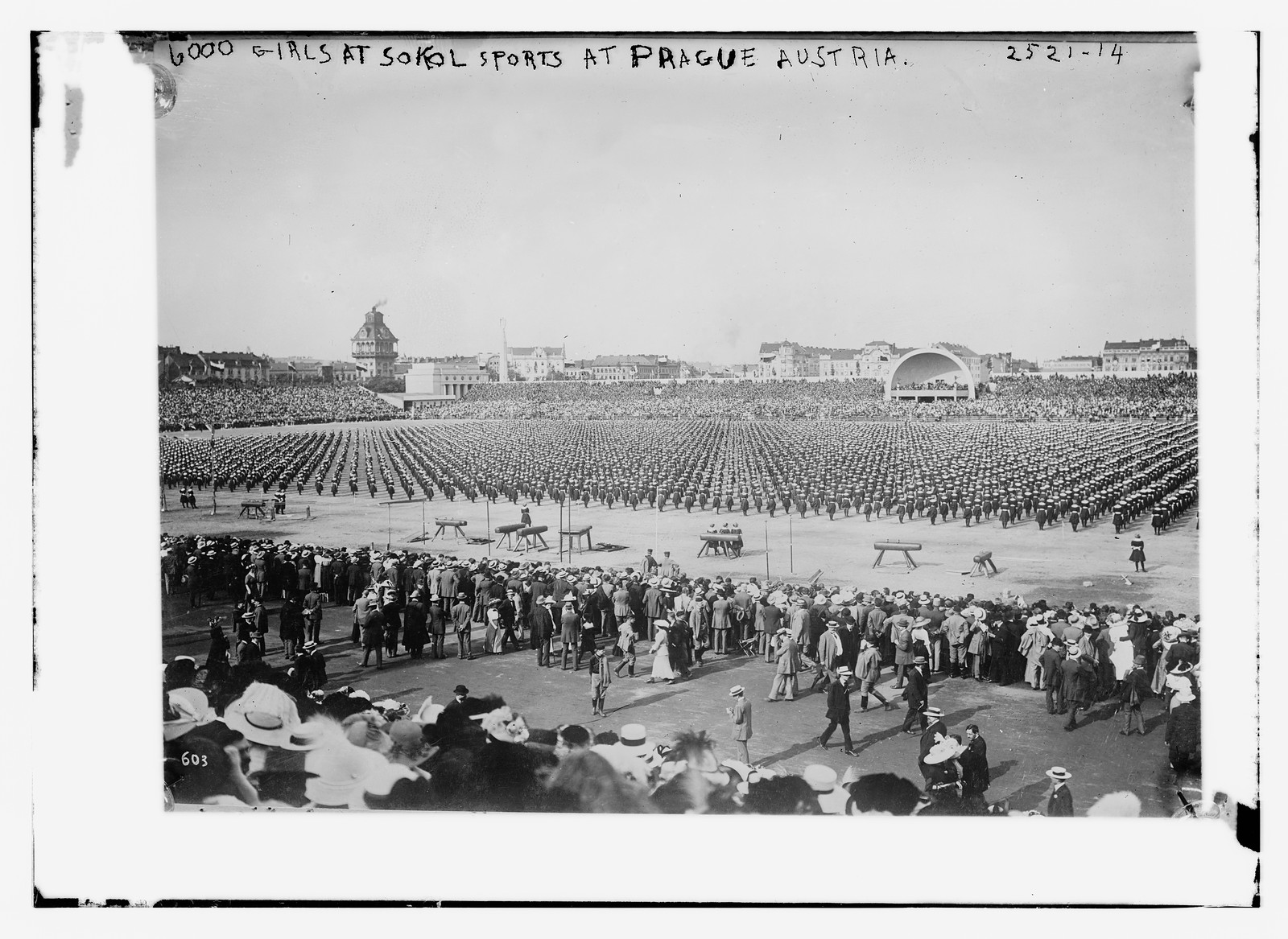 6000 girls a Sokol Sports at Prague, n/a — historic photograph