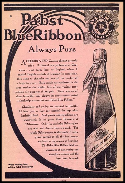 Pabst Blue Ribbon Beer Advertisement: Always Pure