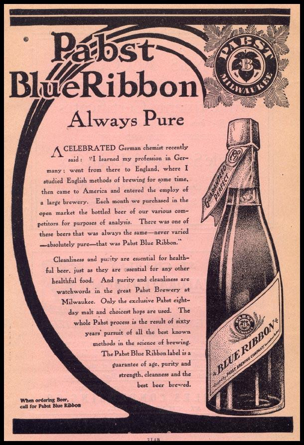 Pabst Blue Ribbon Beer Advertisement: Always Pure — historic image