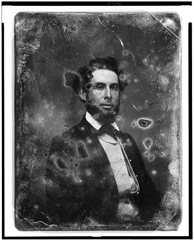 Portrait of a bearded man in dark coat, daguerreotype