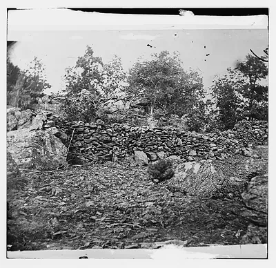 Gettysburg Pennsylvania. View of breast works on Round Top
