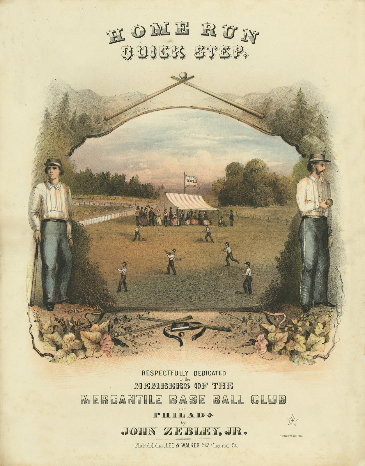 Home run quick step - respectfully dedicated to the members of the Mercantile Baseball Club of Philadelphia by John Zebley, Jr. / T. Sinclair's Lith., Phila. — historic image
